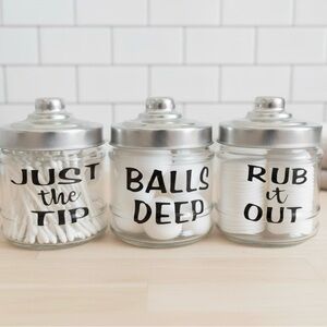 Funny Bathroom Storage Jars – Customizable Cotton Ball & Q-Tip Holders